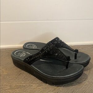 Abeo Bio System Mystic Sandals Black Beaded Flip Flop Thong - Women's Size 10
